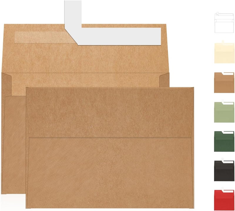 Goefun A7 Brown Kraft Envelopes Self Seal 100 Pack 120 GSM， Printable 5x7 Envelopes for Invitation, Mailing, Weddings, Business, Birthday, Photos, Documents and DIY Cards - Image 1